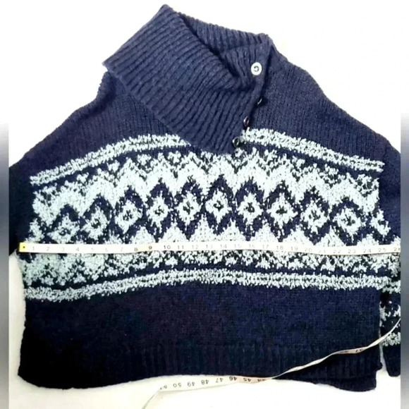 Free People Wool Blend Aztec Chunky Knit Boxy Cropped Cowl Neck Sweater … - Picture 6 of 11